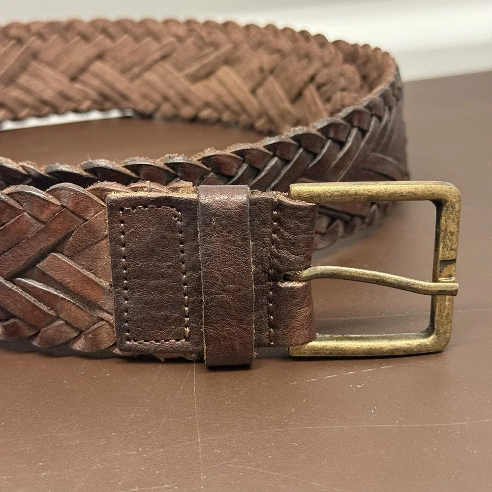 BED|STU Cobbler Series Genuine Leather Woven Belt Braided Brass XL 42